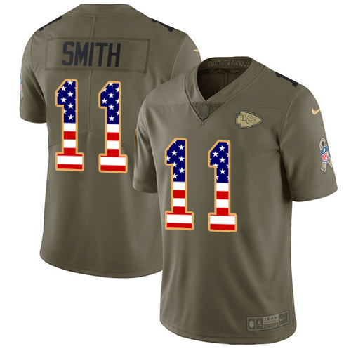 Nike Chiefs #11 Alex Smith Olive USA Flag Men's Stitched NFL Limited 2017 Salute To Service Jersey