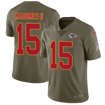Nike Chiefs #15 Patrick Mahomes II Olive Youth Stitched NFL Limited 2017 Salute to Service Jersey