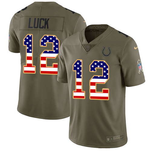 Nike Colts #12 Andrew Luck Olive USA Flag Men's Stitched NFL Limited 2017 Salute To Service Jersey