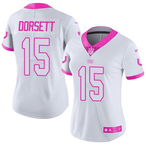 Nike Colts #15 Phillip Dorsett White Pink Women's Stitched NFL Limited Rush Fashion Jersey
