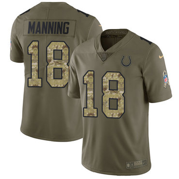 Nike Colts #18 Peyton Manning Olive Camo Men's Stitched NFL Limited 2017 Salute To Service Jersey