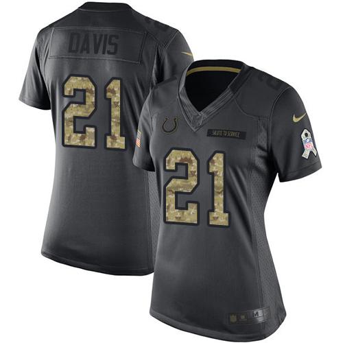 Nike Colts #21 Vontae Davis Black Women's Stitched NFL Limited 2016 Salute to Service Jersey