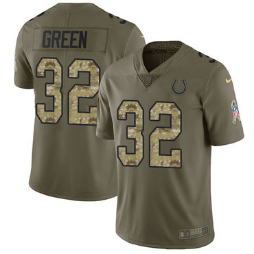Nike Colts #32 T.J. Green Olive Camo Men's Stitched NFL Limited 2017 Salute To Service Jersey