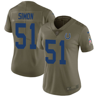 Nike Colts #51 John Simon Olive Women's Stitched NFL Limited 2017 Salute to Service Jersey