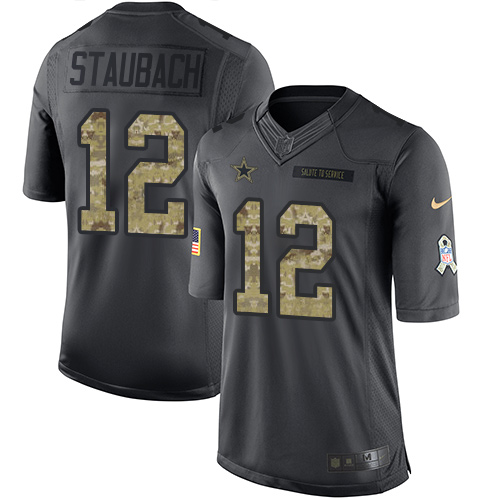 Nike Cowboys #12 Roger Staubach Black Men's Stitched NFL Limited 2016 Salute To Service Jersey