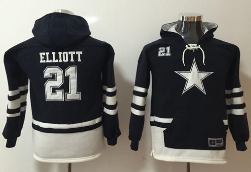 Nike Cowboys #21 Ezekiel Elliott Navy White Youth Name & Number Pullover NFL Hoodie