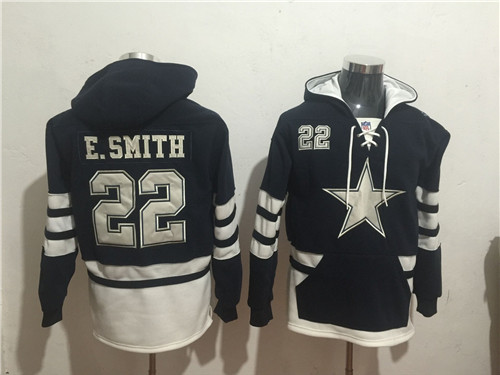 Nike Cowboys #22 Emmitt Smith Navy Blue White Name & Number Pullover NFL Hoodie 