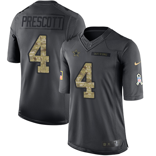 Nike Cowboys #4 Dak Prescott Black Men's Stitched NFL Limited 2016 Salute To Service Jersey