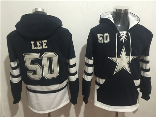 Nike Cowboys #50 Sean Lee Navy Blue White Name & Number Pullover NFL Hoodie 