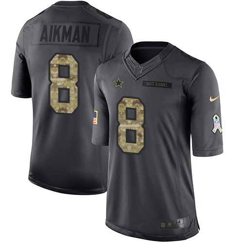 Nike Cowboys #8 Troy Aikman Black Men's Stitched NFL Limited 2016 Salute To Service Jersey