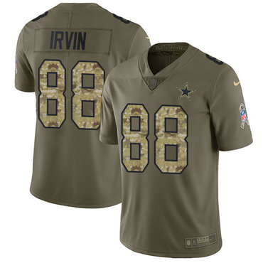 Nike Cowboys #88 Michael Irvin Olive Camo Youth Stitched NFL Limited 2017 Salute to Service Jersey