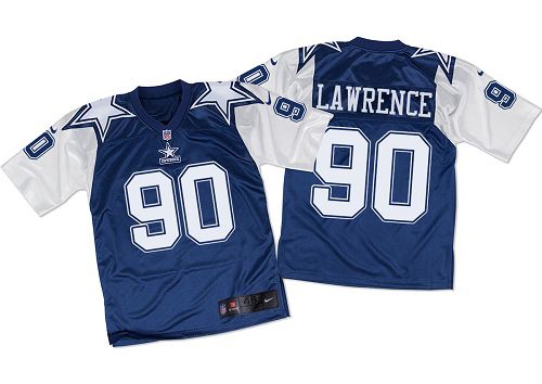 Nike Cowboys #90 Demarcus Lawrence Navy Blue White Throwback Men's Stitched NFL Elite Jersey