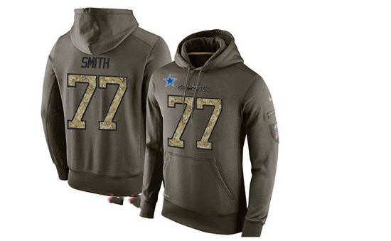 Nike Cowboys 77 Tyron Smith Olive Green Salute To Service Pullover Hoodie
