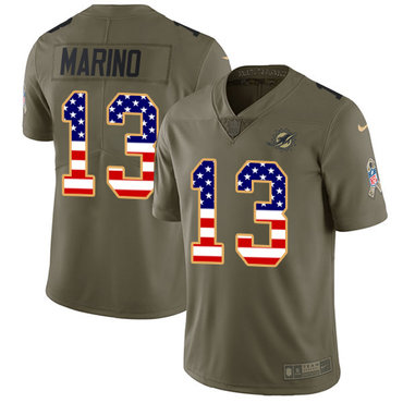 Nike Dolphins #13 Dan Marino Olive USA Flag Men's Stitched NFL Limited 2017 Salute To Service Jersey