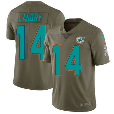 Nike Dolphins #14 Jarvis Landry Olive Youth Stitched NFL Limited 2017 Salute to Service Jersey