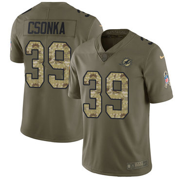 Nike Dolphins #39 Larry Csonka Olive Camo Youth Stitched NFL Limited 2017 Salute to Service Jersey