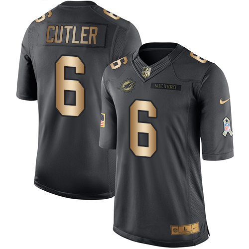 Nike Dolphins #6 Jay Cutler Black Men's Stitched NFL Limited Gold Salute To Service Jersey