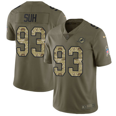 Nike Dolphins #93 Ndamukong Suh Olive Camo Men's Stitched NFL Limited 2017 Salute To Service Jersey