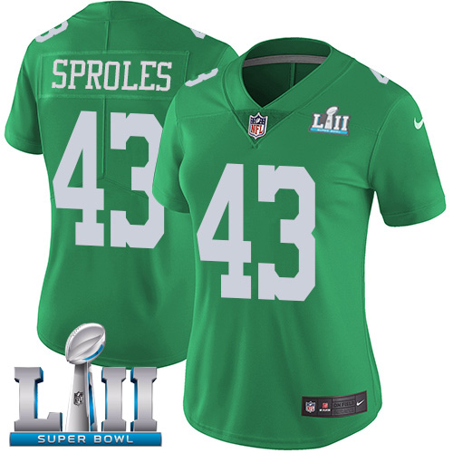 Nike Eagles #43 Darren Sproles Green Super Bowl LII Women's Stitched NFL Limited Rush Jersey