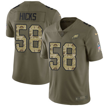 Nike Eagles #58 Jordan Hicks Olive Camo Youth Stitched NFL Limited 2017 Salute to Service Jersey