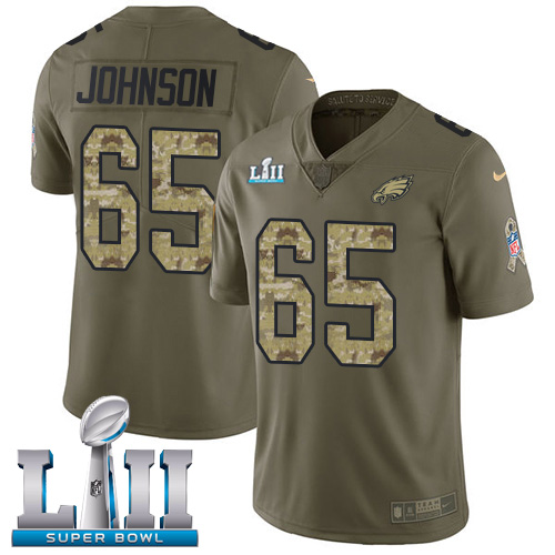 Nike Eagles #65 Lane Johnson Olive Camo Super Bowl LII Youth Stitched NFL Limited 2017 Salute to Service Jersey