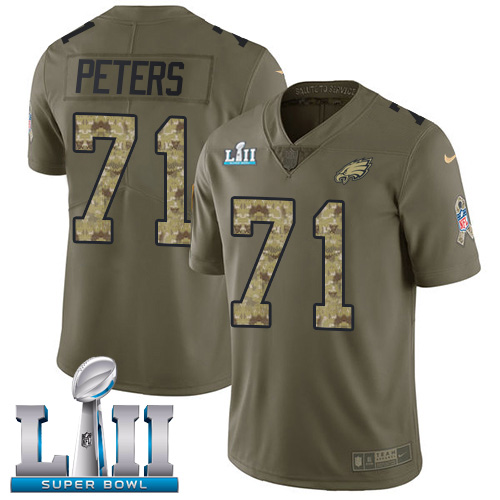 Nike Eagles #71 Jason Peters Olive Camo Super Bowl LII Men's Stitched NFL Limited 2017 Salute To Service Jersey