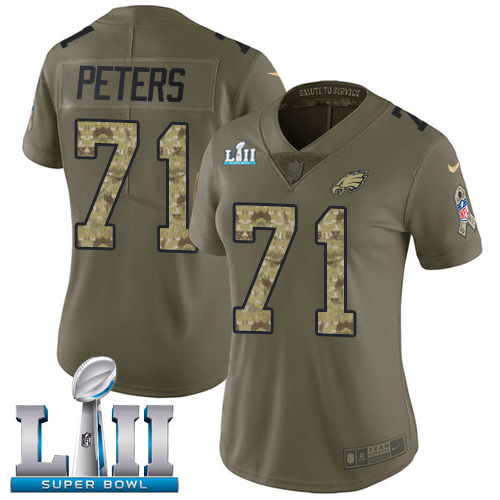 Nike Eagles #71 Jason Peters Olive Camo Super Bowl LII Women's Stitched NFL Limited 2017 Salute to Service Jersey
