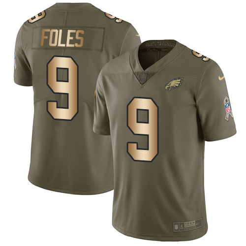 Nike Eagles #9 Nick Foles Olive Gold Men's Stitched NFL Limited 2017 Salute To Service Jersey
