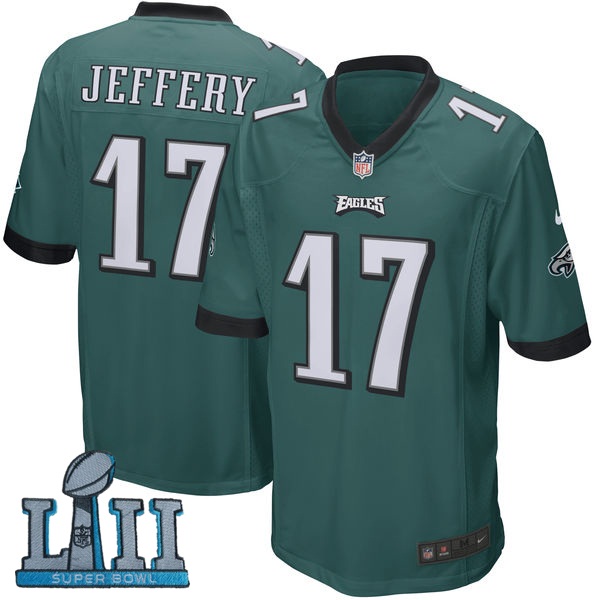 Nike Eagles 17 Alshon Jeffery Green Youth 2018 Super Bowl LII Game Jersey