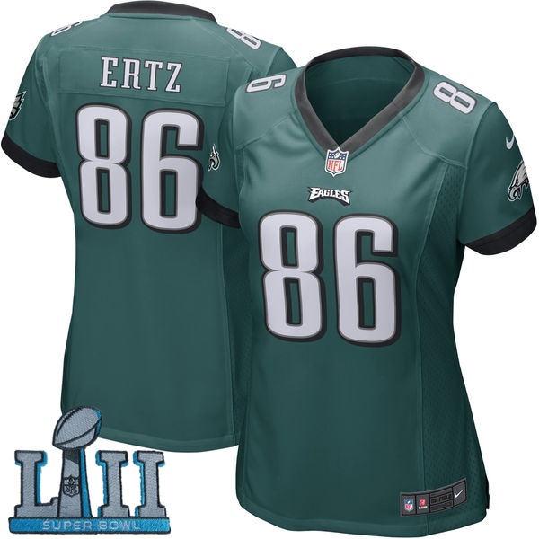 Nike Eagles 86 Zach Ertz Green Women 2018 Super Bowl LII Game Jersey