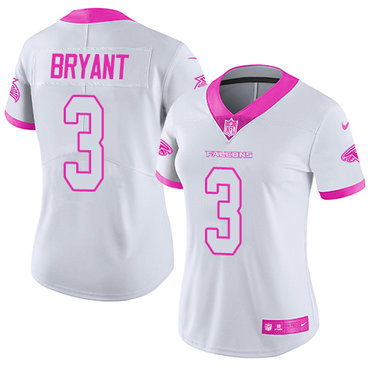 Nike Falcons #3 Matt Bryant White Pink Women's Stitched NFL Limited Rush Fashion Jersey