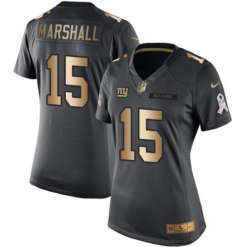 Nike Giants #15 Brandon Marshall Black Women's Stitched NFL Limited Gold Salute to Service Jersey