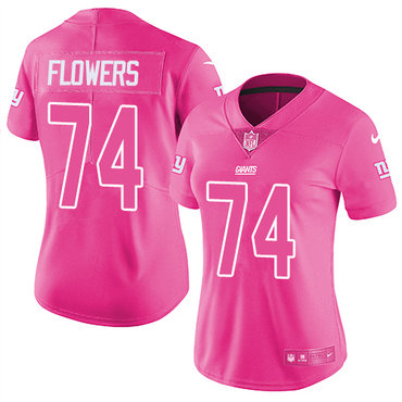 Nike Giants #74 Ereck Flowers Pink Women's Stitched NFL Limited Rush Fashion Jersey