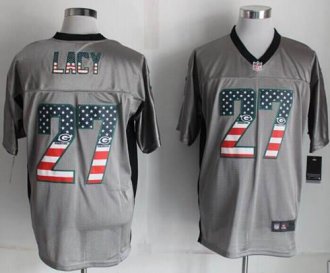 Nike Green Bay Packers #27 Eddie Lacy Grey NFL Elite USA Flag Fashion Jersey