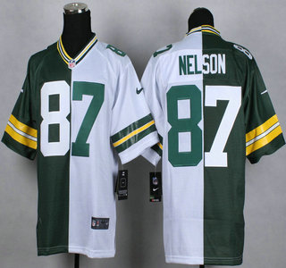 Nike Green Bay Packers Jersey 87 Jordy Nelson Green With White Two Tone Elite Jerseys