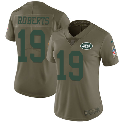 Nike Jets #19 Andre Roberts Olive Women's Stitched NFL Limited 2017 Salute to Service Jersey
