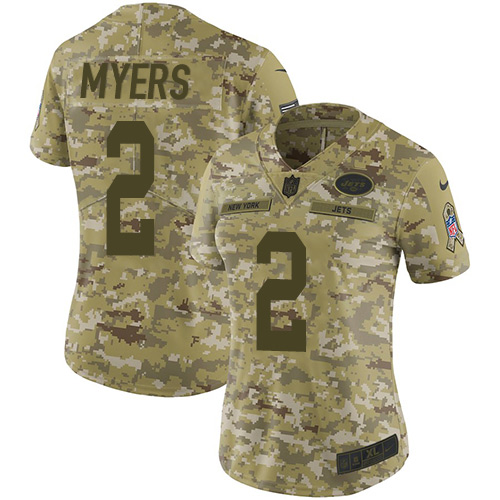 Nike Jets #2 Jason Myers Camo Women's Stitched NFL Limited 2018 Salute to Service Jersey