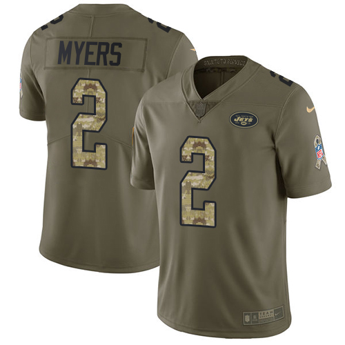 Nike Jets #2 Jason Myers Olive Camo Youth Stitched NFL Limited 2017 Salute to Service Jersey