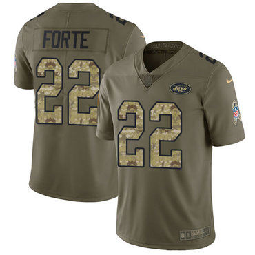 Nike Jets #22 Matt Forte Olive Camo Youth Stitched NFL Limited 2017 Salute to Service Jersey