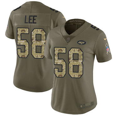 Nike Jets #58 Darron Lee Olive Camo Women's Stitched NFL Limited 2017 Salute to Service Jersey