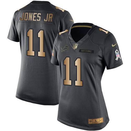 Nike Lions #11 Marvin Jones Jr Black Women's Stitched NFL Limited Gold Salute to Service Jersey