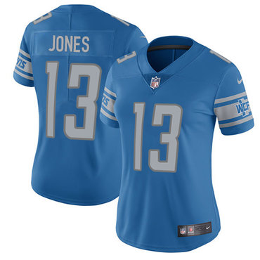 Nike Lions #13 T.J. Jones Light Blue Team Color Women's Stitched NFL Vapor Untouchable Limited Jersey