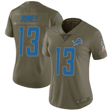 Nike Lions #13 T.J. Jones Olive Women's Stitched NFL Limited 2017 Salute to Service Jersey