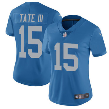 Nike Lions #15 Golden Tate III Blue Throwback Women's Stitched NFL Limited Jersey