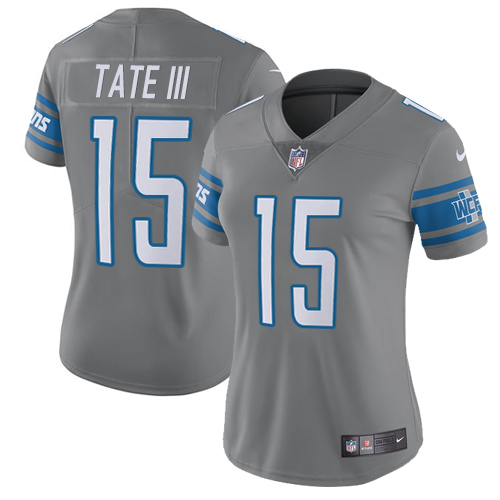 Nike Lions #15 Golden Tate III Gray Women's Stitched NFL Limited Rush Jersey