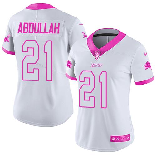 Nike Lions #21 Ameer Abdullah White Pink Women's Stitched NFL Limited Rush Fashion Jersey