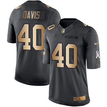 Nike Lions #40 Jarrad Davis Black Youth Stitched NFL Limited Gold Salute to Service Jersey