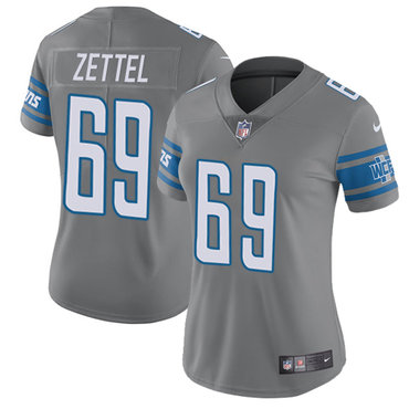 Nike Lions #69 Anthony Zettel Gray Women's Stitched NFL Limited Rush Jersey