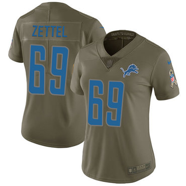 Nike Lions #69 Anthony Zettel Olive Women's Stitched NFL Limited 2017 Salute to Service Jersey