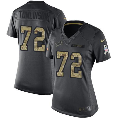 Nike Lions #72 Laken Tomlinson Black Women's Stitched NFL Limited 2016 Salute to Service Jersey
